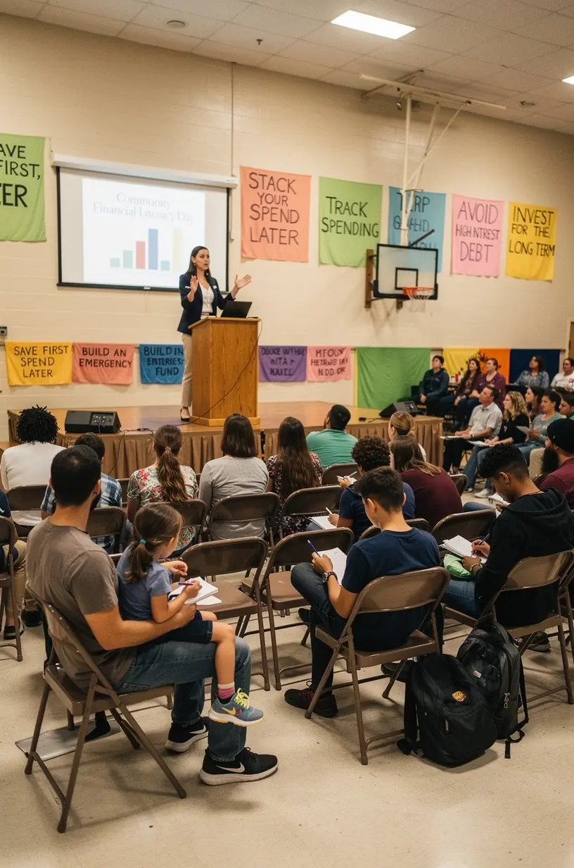 Carte deschisă cu pagini despre bugete și economii, plasată pe o masă din lemn.